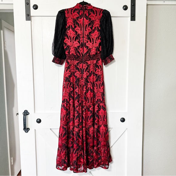 Alice + Olivia Coletta Embroidered Maxi Dress Silk Red Black Size 4 - Picture 6 of 8